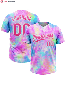 เสื้อซอฟต์บอลมีกระดุมสองเม็ดสำหรับเยาวชนเสื้อเจอร์ซีย์ผูกย้อมสีแบบสั่งทำ - Product Image 3