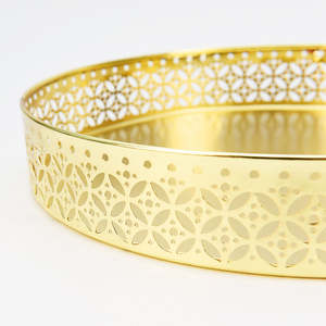 Plateau de service décoratif en métal avec bordure ajourée pour la maison, l'hôtel, le restaurant, les cadeaux de mariage, l'affichage, utilisation durable, vente en gros X - Product Image 3