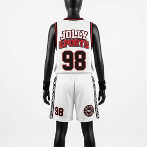 Ensemble short de basket en maille polyester respirant blanc avec bordure noire et rouge, panneau latéral à rayures, logo en twill, pour femmes - Product Image 2