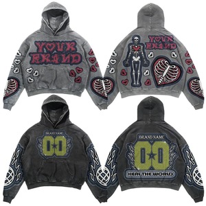 Sudadera con Capucha Extra Grande para Hombre, 2025, de Alta Calidad, 100% Algodón, con Bordado Desgastado, Bolsillo Transpirable, Colores Personalizados, Invierno - Product Image 2