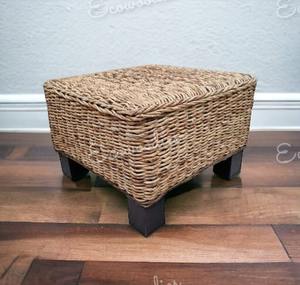 Tabouret pouf industriel Vintage de haute qualité nouvelle forme carrée jambes en bois siège en rotin Console d'incrustation d'os de faible hauteur pour appartement - Product Image 5