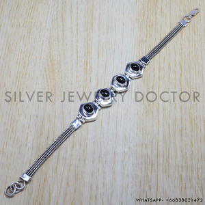 สร้อยข้อมือพลอยโอนิกซ์สีดำ925เครื่องประดับทำด้วยมือเงินสเตอร์ลิงสไตล์มีเอกลักษณ์กำไลเงินจำนวนมาก - Product Image 3