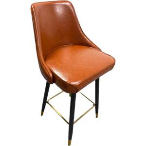 Tabouret de bar en similicuir de style mid-century avec pieds en métal noir et accents en laiton pour bar, hôtel, restaurant - Product Image 2