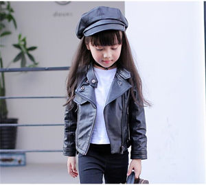 Mode printemps automne PU cuir vêtements d'extérieur fermeture éclair coupe ample manteau enfants filles décontracté Streetwear moto Style veste - Product Image 5