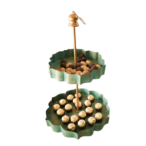 Support à gâteau rond en métal à 2 niveaux avec tailles personnalisées pour les anniversaires et les fêtes, dimensions 40x25 cm - Product Image 1