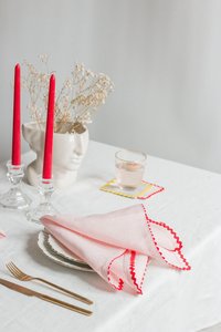 Serviette de table rectangulaire en lin <span class=keywords><strong>ocre</strong></span> jaune moderne classique faite à la main avec garniture jaune Ric Rac pour cadeau d'anniversaire ou décor de table - Product Image 5