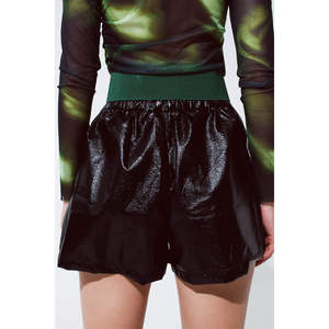 Pantalon en cuir noir taille haute pour femme, taille XS, short décontracté avec ceinture décorative, coupe ajustée et respirant - Product Image 2