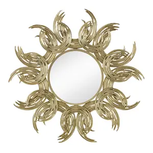 Specchio da parete rotondo in rococò con bordo A spirale modellato da una serie di centro circolare in oro opaco ideale per aree di spazi disordinati