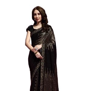 ผ้าส่าหรีผ้าบางปักลายเรียงเป็นลำดับสวยงามเสื้อส่าหรีผ้าซาติน - Product Image 1