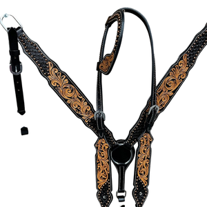 Ensemble d'équipement équestre en cuir de qualité supérieure Shyam Western, logo personnalisé, léger, bride de course Cob, orné de perles, sculpté, pour l'équitation - Product Image 1