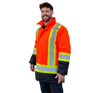 Men's High Visibility Safety <b>Jacket</b> <b>Hi</b> <b>Vis</b> Reflective Workwear Construction <b>Waterproof</b> Windproof Industrial Canvas Stand Front - Product Image 2