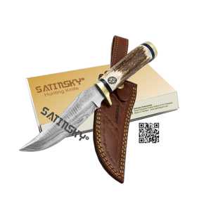 มีดล่าสัตว์ Satinsky ขนาด 10.5 นิ้ว ด้ามจับทำจากเขาสัตว์ ปลายด้ามทองเหลือง คาร์บอนสูง 1095+15N20  ระบบขับเคลื่อนด้วยมือ ได้รับการรับรองมาตรฐาน CE ระดับที่ 3 - Product Image 5