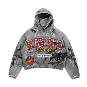 Ensemble de sweat-shirt à lavage acide personnalisé pour hommes, pantalon de survêtement évasé brodé, survêtement vintage streetwear, sweat-shirt à fermeture éclair en coton lourd - Product Image 2