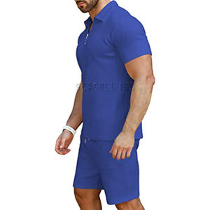 <b>Mens</b> Short Sleeve <b>Set</b> T-Shirt Tops+Shorts Sport Joggers Casual Tracksuit Pants Blue <b>Set</b> - Product Image 2
