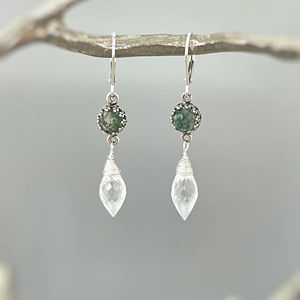 Vêtements quotidiens femmes accessoires à la mode Unique mousse Agate pierre précieuse 925 argent Sterling à la main étincelant balancent boucles d'oreilles fines - Product Image 1