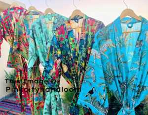 Peignoir de plage en coton 100% naturel fait à la main Kimono Peignoir pour femmes Robe imprimée bloc décontractée - Product Image 5