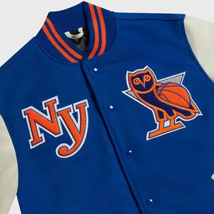 High Quality Custom Logo Silk/Cotton Eco-Friendly Breathable <b>Patchwork</b> Canvas Baseball Varsity <b>Jacket</b> Men High Street Style - Product Image 4