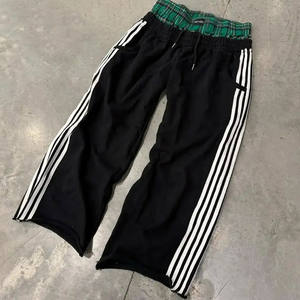 <b>Men's</b> Curved Striped Straight Knit Sweatpants <b>Men</b> Side Stripes Sweat Pant <b>Jogger</b> Double Waisted Street Fashion <b>Baggy</b> Track Pants - Product Image 2