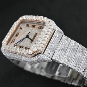 Améliorez votre style avec une superbe montre en acier inoxydable entièrement glacée fabriquée avec des diamants Moissanite avec une clarté VVS basse - Product Image 2