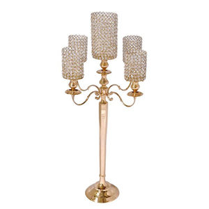 Metal 5 brazos niquelado cristal taza candelabros centros de mesa candelabro para Navidad boda cena Mesa Decoración - Product Image 3