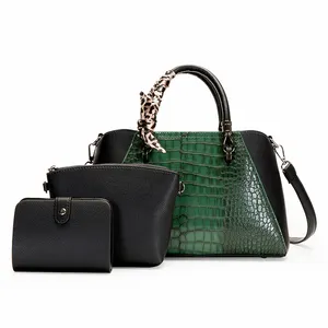 Lady Handbag Alligator Bags Contrast Color Women Messager Bag with Purse wallets PU leather 3pcs in 1 set green red brown