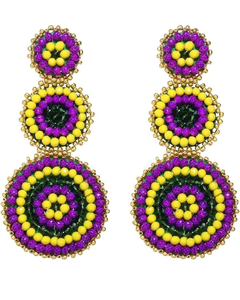 Pendientes de cuentas de cristal con diseño de Mardi Gras, bordados a mano con cuentas de lujo, para mujeres y niñas - Product Image 1