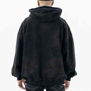 Sudaderas con capucha de gran tamaño con lavado ácido para hombre personalizadas de invierno con apliques de diamantes de imitación Patchwork Regular Fit Unisex de punto - Product Image 5