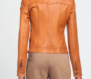 2024 hiver nouveau Design veste en cuir respirant pour les femmes recadrée avec fermeture éclair et poches intérieures Style moderne OEM en gros - Product Image 2