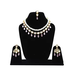 Conjunto de Collar Kundan con Piedra Monalisa, Chapado en Oro, Joyería Fina para Novia, Acero Inoxidable para Boda - Product Image 1