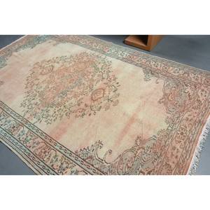 Tapis turc vintage Beige bleu Patchwork Design 6.1x9.6 pieds tapis en laine tissée à plat pour décorations de salon 4m de largeur Latex - Product Image 4