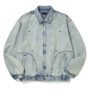 แจ็คเก็ตยีนส์ผู้ชายสำหรับฤดูใบไม้ร่วง ทรงหลวม ล้างสีสไตล์วินเทจ แจ็คเก็ตบอมเบอร์ยีนส์ ดีไซน์ทันสมัย ปักลายตามสั่งสำหรับผู้ชาย - Product Image 6