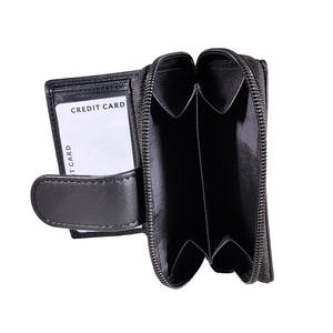 Portefeuille à fermeture éclair en cuir marron à la mode doublure en coton durable conception de motif de fil de poche courte pour une utilisation quotidienne de porte-cartes - Product Image 5