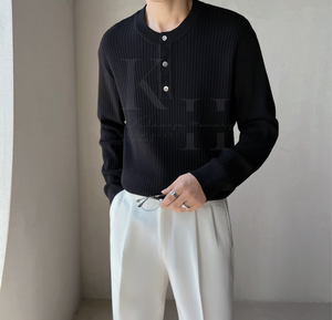 Best Selling <b>Vintage</b> Buckle Round Neck Solid Color <b>Sweater</b> Casual Basic Knit Men's <b>Sweater</b> Long Sleeve Pullover Classic Outfits - Product Image 5