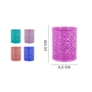 Disegno floreale in metallo a matita con motivo quadrato per organizzatore da scrivania o portapenne - Product Image 1