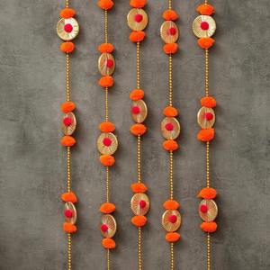 Pompom <b>Beaded</b> String, Induian Traditional Decorative Wall Hanging,Stage Backdrop Decoration Mexican Pompom Garland Orange Pompom - Product Image 1