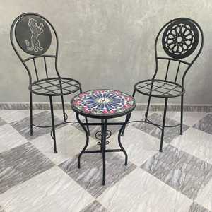 Ensemble <span class=keywords><strong>de</strong></span> bistrot <span class=keywords><strong>en</strong></span> <span class=keywords><strong>mosaïque</strong></span> <span class=keywords><strong>marocaine</strong></span>, chaise et <span class=keywords><strong>table</strong></span> <span class=keywords><strong>en</strong></span> métal décoratif, motif géométrique, mobilier <span class=keywords><strong>de</strong></span> patio extérieur, décoration <span class=keywords><strong>de</strong></span> style méditerrané<span class=keywords><strong>en</strong></span> - Product Image 1