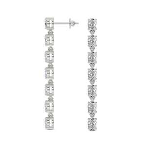 Fine Elegant White Solid Gold Fashion Jewelry <b>Long</b> Oval Cut Prong Setting Lab Grown Diamond Drop <b>Earrings</b> Gift For Her - Product Image 3