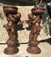 Statue d'ange en cuivre antique pour jardin extérieur, vase en bronze, pot à fleurs