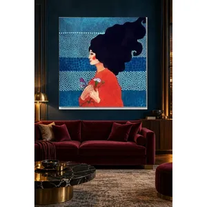Impresión en lienzo de Fida, mujer en perfil sobre fondo azul con puntos - Product Image 1
