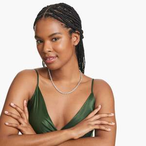 10K <b>Gold</b>/Silver Tennis <b>Chain</b> 22 Inches Lab Grown Oval Cut Diamond Necklace Trendy Wedding Gift for Women - Product Image 2