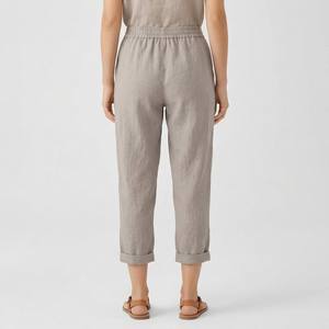 Pantaloni Midi Larghi a Vita Alta in Lino 100% Traspirante, Stile Casual Estivo con Taglio a Palloncino e Coulisse - Product Image 2