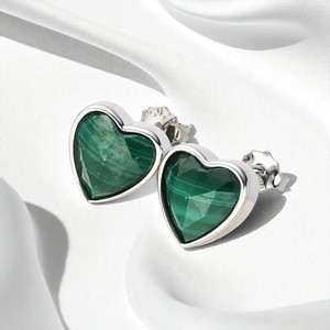 Handmade Vintage <b>Heart</b> Collet Gemstone Studs <b>Earrings</b> Trendy <b>Gold</b> <b>Rose</b>-<b>Gold</b> Plated for Parties Bezel Setting Inlay - Product Image 5