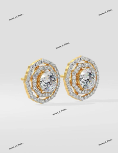 Pendientes de Botón con Halo Doble de Plata, Diamantes Moissanite, Brillantes, Corte Redondo, Pendientes de Lujo para Mujer, Regalo - Product Image 4