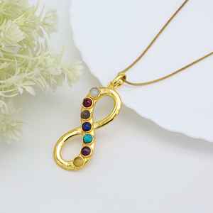 สัญลักษณ์อินฟินิตี้ 7 Chakra อัญมณีสร้อยคอจี้สําหรับเครื่องประดับทําของขวัญวันแม่ 18 พันชุบทองแฟชั่นโอชะ - Product Image 5