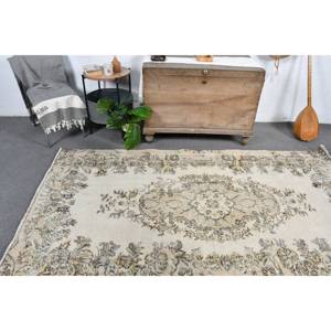 พรมตุรกีวินเทจ ขนาด 4.6 x 8.2 ฟุต ทำมือ สีเบจ ขนสัตว์  ฐานยางลาเท็กซ์ รูปทรงสี่เหลี่ยมผืนผ้า ขนปุย  เป็นมิตรกับสิ่งแวดล้อม ขนปานกลาง ลายปะติดปะต่อ - Product Image 2