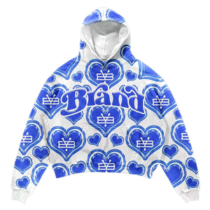 เสื้อมีฮู้ดพิมพ์ลายหัวใจโอเวอร์ไซส์ดีไซน์แบบสวมหัวลายกราฟิกสีชมพู - Product Image 5