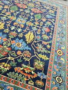 Tapis turc moderne en coton Oushak tricoté à la main bleu ciel Floral Low Pile Pet Friendly Home Design 12x15 & 9x12 Sizes Vintage Carpet - Product Image 4