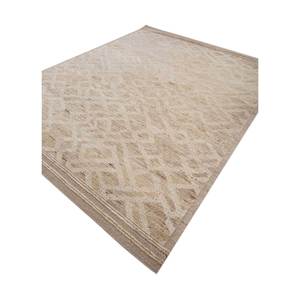 พรมขนสัตว์ถักมือสีเบจและสีน้ำตาลลายเรขาคณิตแบบอัฟกันสำหรับห้องนั่งเล่นและทางเดิน รุ่น Re-1509 สำหรับวัยรุ่น - Product Image 2