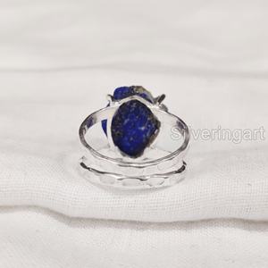 Anillo de Plata de Ley 925 con Piedra Natural de Lapislázuli en Bruto para Mujer, Joyería de Banda Martillada, Regalo de Navidad - Product Image 5