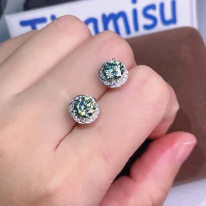 Pendientes de Botón Florales de Plata de Ley 925 con Moissanita Verde Redonda de 1 Quilate, Chapados en Oro, para Bodas, Fiestas, Compromisos, Regalo - Product Image 3